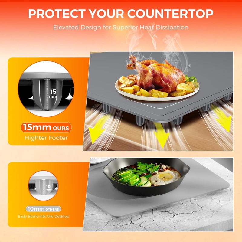 BROBIG Warming Mat for Food | Max Temp 248℉,Fast Full-Surface Food Warmer with 8-Level Adjustable and Timer,Roll-Up & Portable Silicone Food Heating Pad with Child Lock,Electric Warming Tray for Buffet Party - Image 5